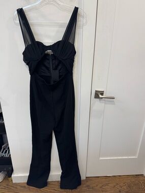 NBD Black Sculpted-Bust Jumpsuit with Sheer Straps